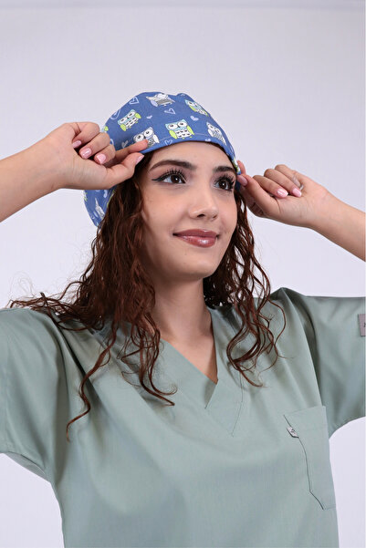 LITTE Unisex Baykuş Desenli Medikal Cerrahi Bone Doktor Hemşire Hastane Bonesi