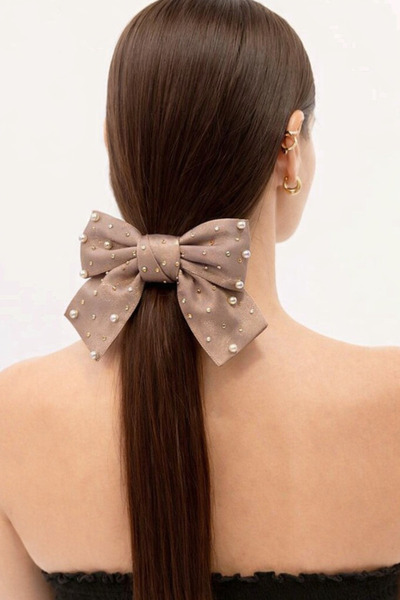 Katia&Bony Pearl Bowknot Automatic Buckle Beige