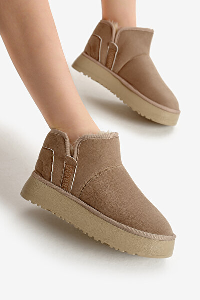 Tonny Black Kadın Vizon Kalın Poli Taban Süet Görünümlü İçi Kürklü Günlük Kısa Bot