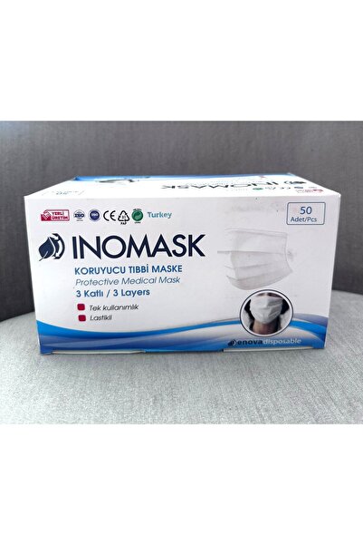 allindepo 50 Adetli Inomask Koruyucu Tıbbi Maske 3 Katlı - Telli