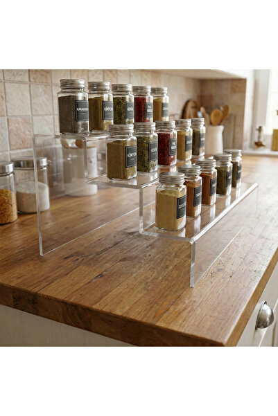 CANNAS Şeffaf Pleksi Baharatlık Standı 40cm 3 Kademeli