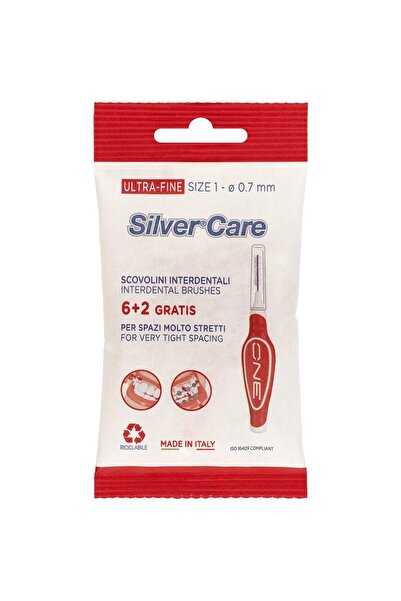 SILVER CARE Σετ 8 periute interdentare Ultra-Fine Size 1-0,7 mm capac protectie culoare Rosie