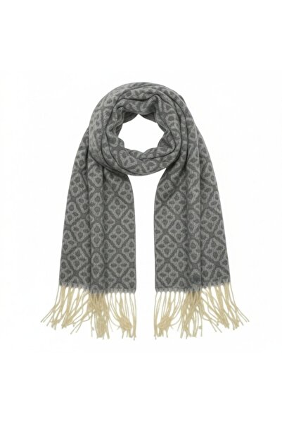 Antonio Women's scarf, Antonio, pattern with flowers and fringes, gray color