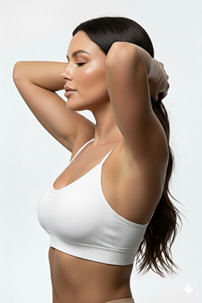 MİSTİRİK Astura Model İnce Askılı Arkası Detaylı Çapraz Tasarımlı Yumuşak Kadın Pedli Sütyen Beyaz Renk