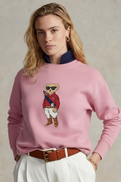 The Champ Clothing Femei supradimensionat Swea tricou Regatta Bear 3D cu imprimeu Pink – guler rotund , 3 fire cu borduri