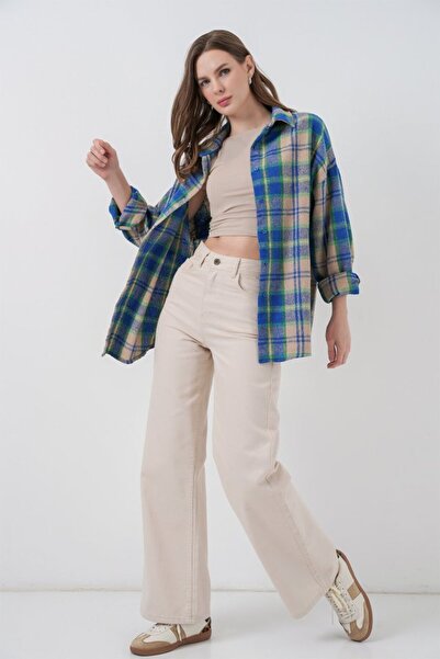 JANES Καρό μοτίβο oversized Πουκάμισο Ξυλοκόπος 3854 Μπλε Γκρι