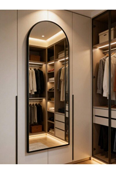 Mtanvxay مرآة مقوسة بإطار من سبائك الألومنيوم الأسود، تُثبت على الحائط أو الأ...