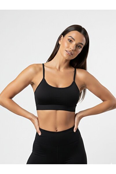MİSTİRİK Astura Model Thin Strap Back Detail Cross Design Soft Women's Padded Bra Black Color