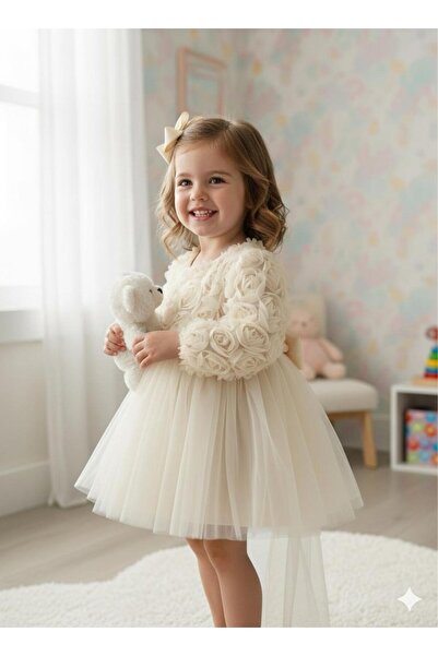 BİLGEN Style Kız Bebek Elbise Gül Desenli Fiyonk Lu Şık Özel Gün Abiye Elbise...