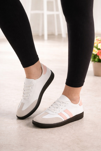 eformoda by emre yılmaz White Powder Unisex Women's Men's Striped Comfortable Sole Casual Sneaker Sports Shoes