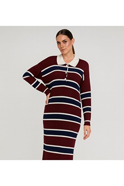 markazzi Polo Neck Striped Knitwear Dress