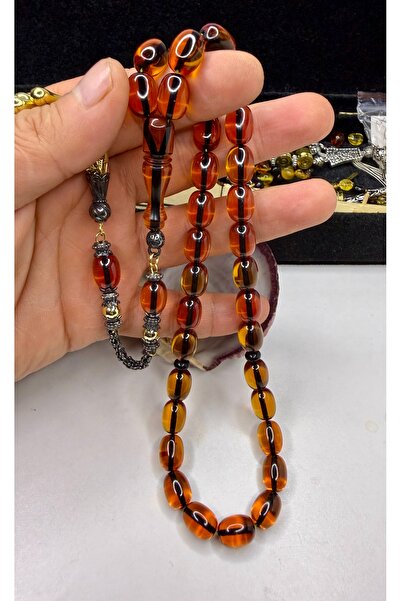 İskenderun Tesbihcilik Heavy Brass Tassel Antique Model Fire Amber Prayer Beads