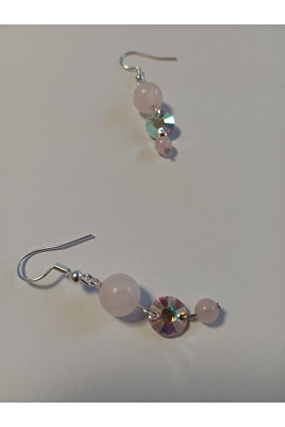 OEM Silver-plated earrings with Preciosa Rose crystal and spherical Rose Quartz