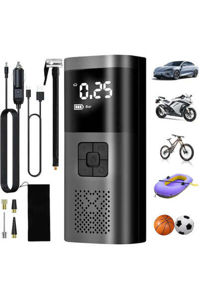 Sanlux Compresor Auto Portabil, 3 in 1, Baterie 6000mAh Tip Powerbank, Digital, Manometru, Lanterna LED, 15