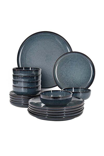 Noon East 18 piece Stoneware Reactive Glaze Dinnerware Set, Set for 6, Microw...