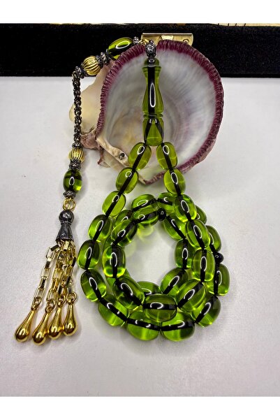 İskenderun Tesbihcilik Heavy Design Brass Tassel Fire Amber Prayer Beads