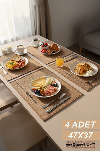 PH Prendi Home Good Mood Baskılı Doğal Jüt Hasır Amerikan Servis Supla Sofra Sunum Matı Leke Tutmaz