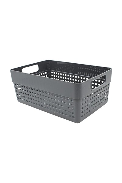 Gift Design Storage Solutions perforated plastic storage basket 23x15x10 cm, with handles, Dark gray
