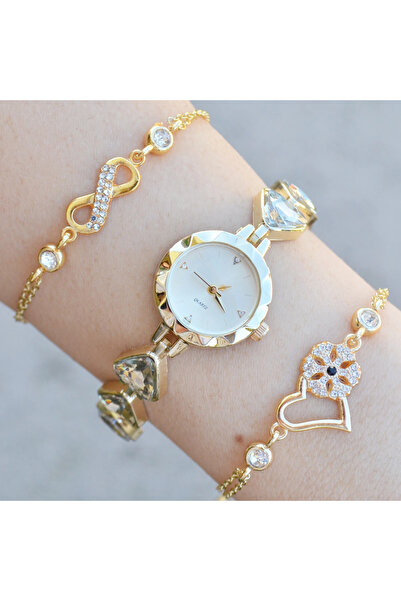 COLESİUM Gold Metal Kordon Kadın Saat Kombini 3757