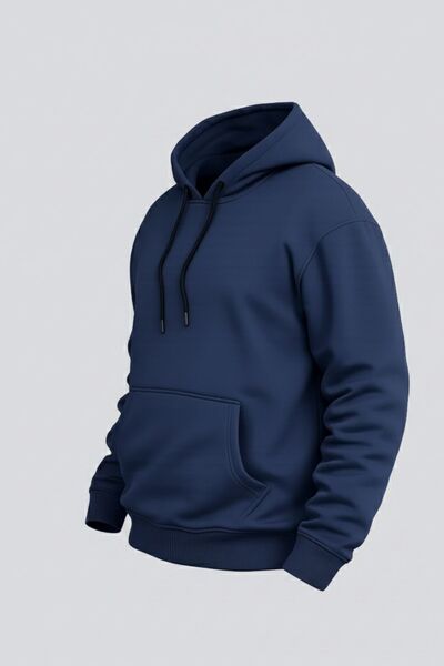 DAMGA JEANS Men's Comfortable Basic Blue Hooded Sweatshirt