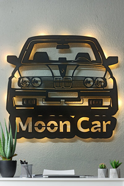 Blackdekor BMW İsimli ve Işıklı Duvar Tablosu LED Aydınlatmalı Kişiye Özel Ot...