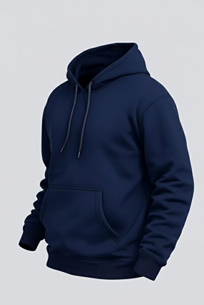 DAMGA JEANS Erkek Rahat Basic Lacivert Kapşonlu Sweatshirt