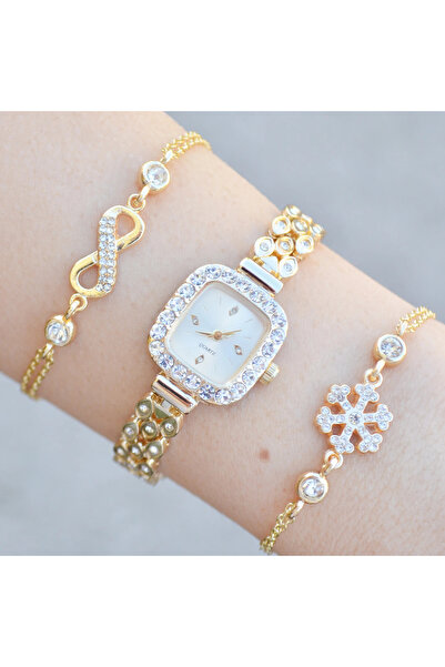 COLESİUM Gold Metal Kordon Kadın Saat Kombini 3769