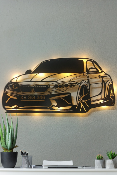 Blackdekor BMW F30 Aydınlatmalı Duvar Tablosu LED Işıklı Modern Otomobil Deko...