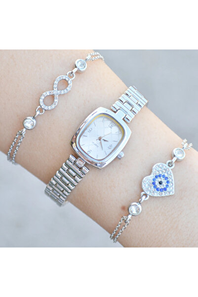 COLESİUM Silver Metal Kordon Kadın Saat Kombini 3766