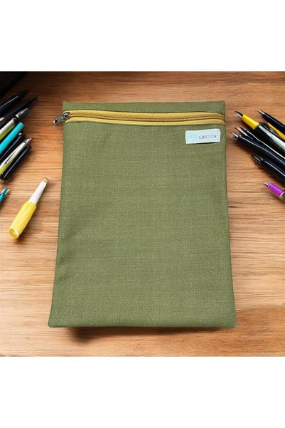 LİFENES Green Book Cover |   Washable Fabric Zippered Book Protector 26X20 cm