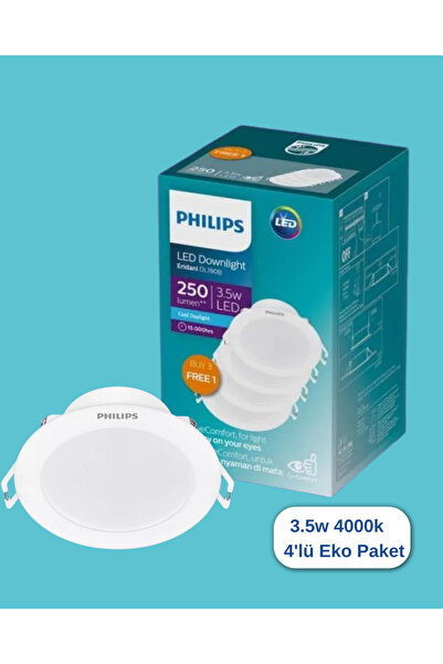 Philips Eridani DL190B 3.5w 80mm Delik Çapı 4000K Gün Işığı 250Lümen 4'lü Eko...