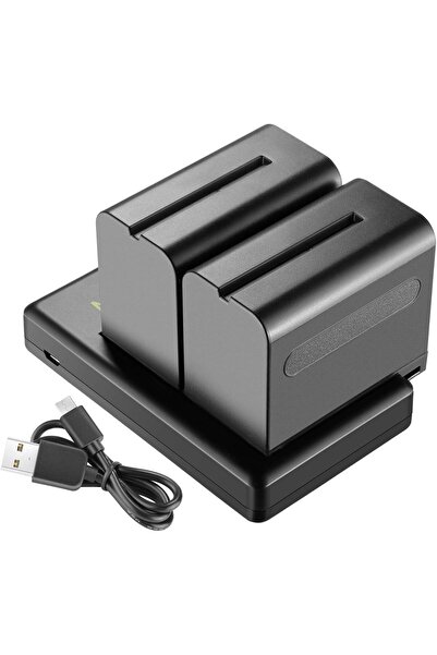 NEEWER عبوتان من بطاريات الليثيوم أيون البديلة بسعة 6600 مللي أمبير مع شاحن USB لأجهزة سوني NP-F550 و570 و750 و770 و970 و9