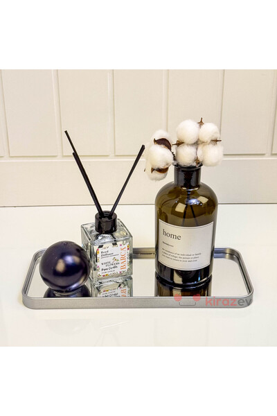 KirazEv Aynalı Sunum Tepsisi, Gri Dikdörtgen Dekoratif Tepsi