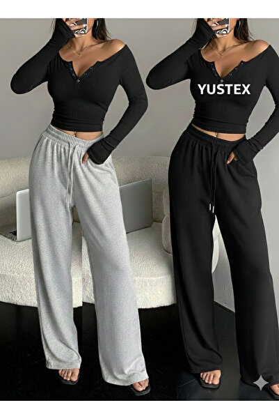 yx yustex sport Γυναικεία χειμερινή φόρμα 2 τεμαχίων σε μαύρο και γκρι χρώμα,...