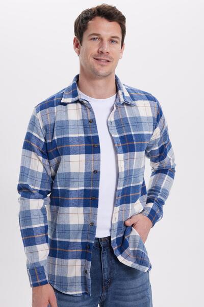 Tudors Erkek Slim Fit Dar Kesim Kareli Kışlık Oduncu Gömlek