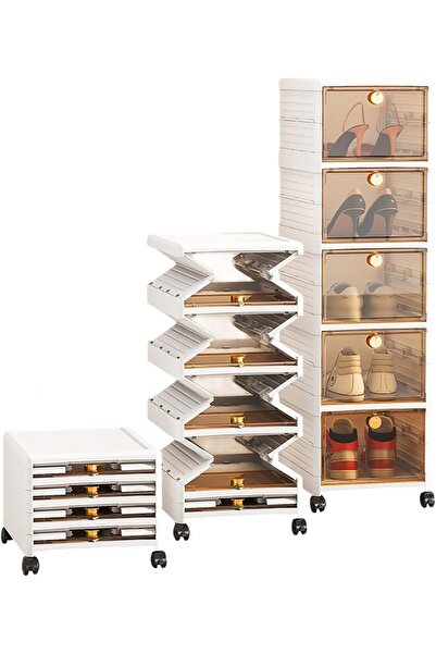 ROCKCAMEL Shoe Storage Box, 5 Tier Clear Plastic Shoe Cabinet with Magnetic D...