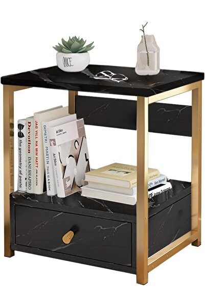 ROCKCAMEL طاولة جانبية مع درج، طاولة بجانب السرير، طاولة جانبية خشبية، طاولة ...