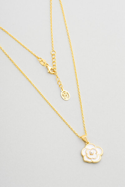 So CHIC... İnci Çiçeği 18 Ayar Sarı Altın Kaplama 45 Cm Gümüş Kolye