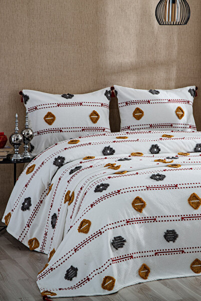 Evlen Home Collection Katre Cotton Single Bedspread 2 Piece Pike Set Cream Colored