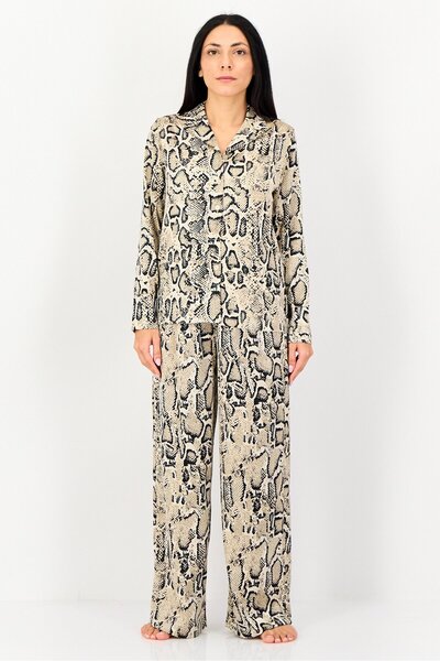 JASON WU طقم بيجاما نسائي من قطعتين بأكمام طويلة وطبعة حيوانية، متعدد الألوان