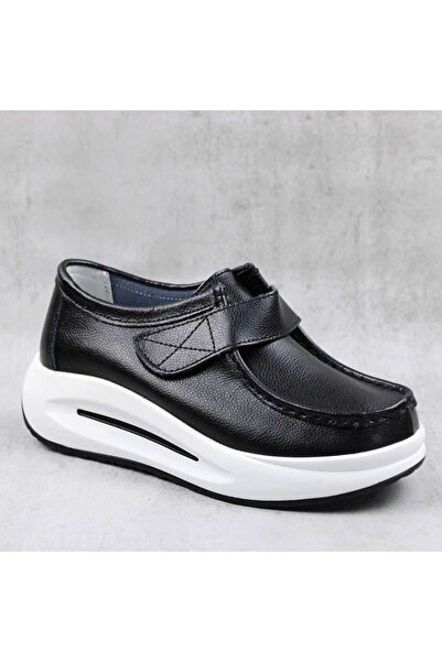 mm Women's shoes, with platform, made of genuine leather WKS01-BLACK