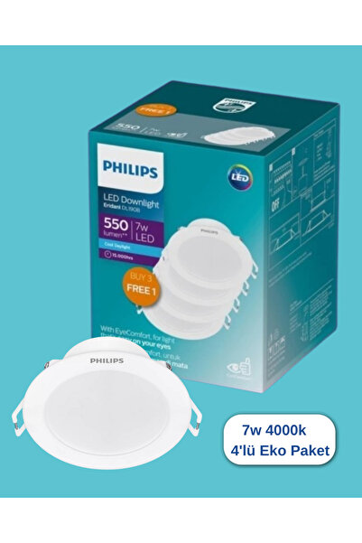 Philips Eridani DL190B 7w 100mm Delik Çapı 4000K Gün Işığı 550Lümen Spot 4'lü Eko Paket