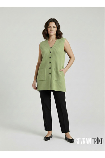 SEYRAN TRİKO Kadın Triko Kısa Fitilli Yelek U Yaka Sezonluk Anne Yelek