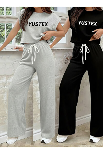 yx yustex sport Γυναικεία χειμερινή φόρμα 2 τεμαχίων σε μαύρο και γκρι χρώμα,...