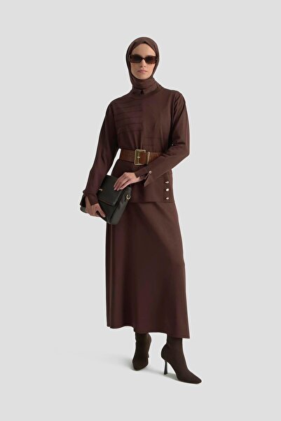 Armine Merserize Etekli Triko Takım - Kahve