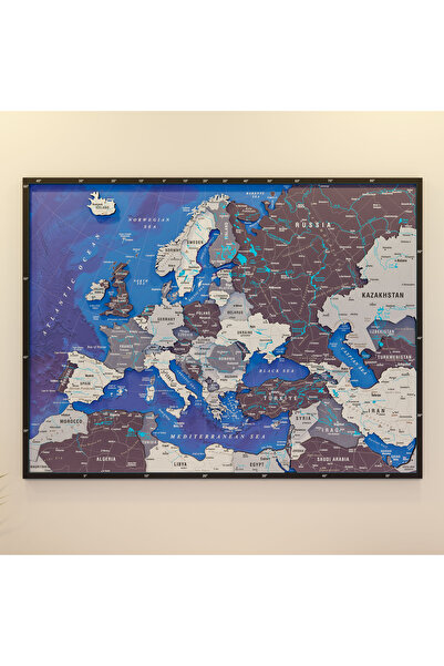 Colorfull Worlds Avrupa Uv Baskılı Ahşap Harita - Modern Ev Ofis Hediye Duvar...
