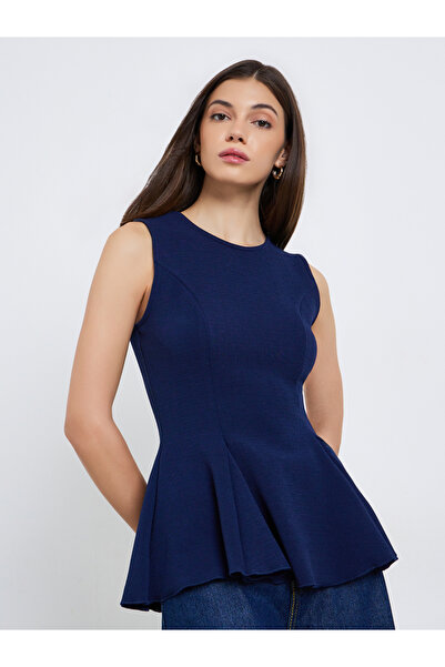 Styli Women Navy Blue Sleeveless Knit Peplum Top