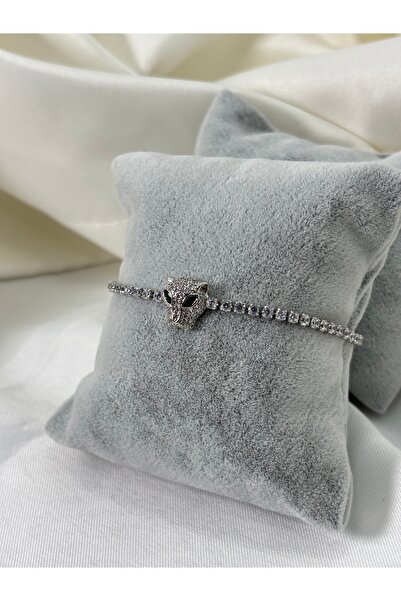 divakse Steel Bracelet Lion Head Green Zircon Stone Silver