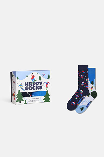 Happy Socks Erkek Kış Temalı Desenli Pamuklu 2’li Çorap Seti
