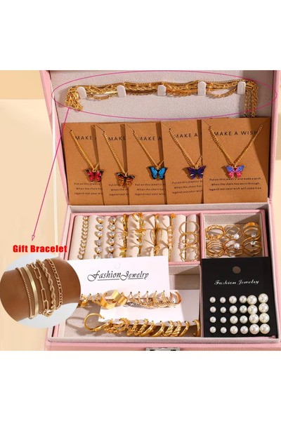 set.up خاتم وسوار وأقراط وقلادة مرصعة بأربعة أحجار زركون ولؤلؤ